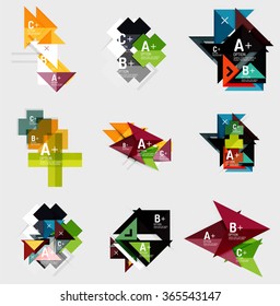 Set of paper design style geometrical banners with sample text, infographic elements
