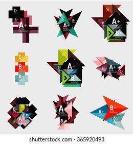 Set of paper design style geometrical banners with sample text, infographic elements