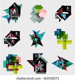 Set of paper design style geometrical banners with sample text, infographic elements
