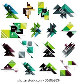 Conjunto de banners geométricos estilo design de papel com texto de amostra, elementos infográficos
