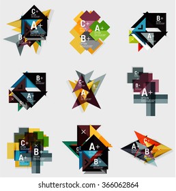 Set of paper design style geometrical banners with sample text, infographic elements