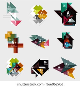 Set of paper design style geometrical banners with sample text, infographic elements