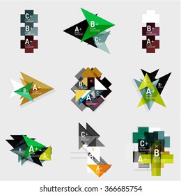 Set of paper design style geometrical banners with sample text, infographic elements