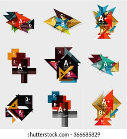 Conjunto de banners geométricos de estilo de diseño de papel con texto de ejemplo, elementos infográficos
