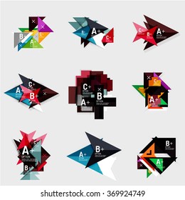 Set of paper design style geometrical banners with sample text, infographic elements