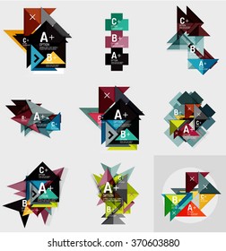 Set of paper design style geometrical banners with sample text, infographic elements