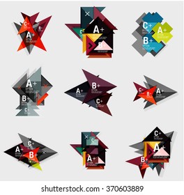 Set of paper design style geometrical banners with sample text, infographic elements