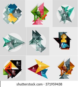 Set of paper design style geometrical banners with sample text, infographic elements