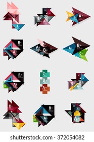 Set of paper design style geometrical banners with sample text, infographic elements