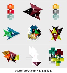 Set of paper design style geometrical banners with sample text, infographic elements