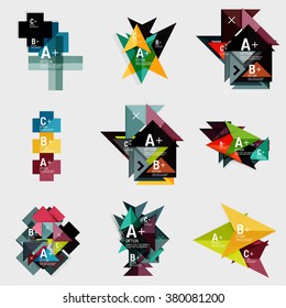 Set of paper design style geometrical banners with sample text, infographic elements
