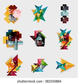 Set of paper design style geometrical banners with sample text, infographic elements