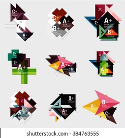 Conjunto de banners geométricos estilo design de papel com texto de amostra, elementos infográficos