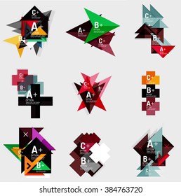 Set of paper design style geometrical banners with sample text, infographic elements