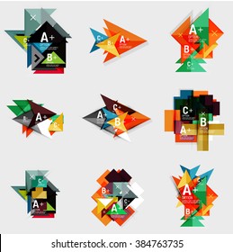 Set of paper design style geometrical banners with sample text, infographic elements
