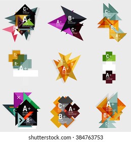 Set of paper design style geometrical banners with sample text, infographic elements