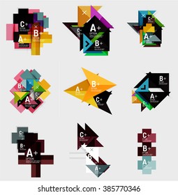 Set of paper design style geometrical banners with sample text, infographic elements