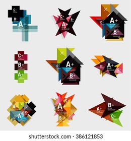 Set of paper design style geometrical banners with sample text, infographic elements