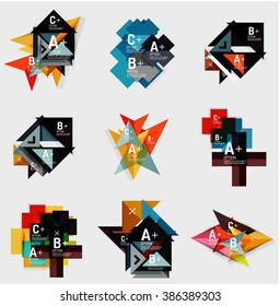 Set of paper design style geometrical banners with sample text, infographic elements
