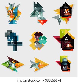 Set of paper design style geometrical banners with sample text, infographic elements