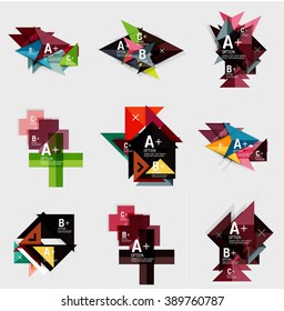 Set of paper design style geometrical banner templates  with sample text, infographic elements and empty blank shapes for your image.  Vector collection