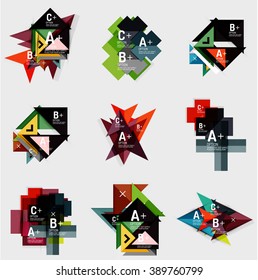 Set of paper design style geometrical banner templates  with sample text, infographic elements and empty blank shapes for your image.  Vector collection