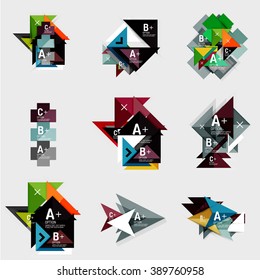 geometrische Bannervorlagen im Papierdesign mit Beispieltext, Infografiken und leeren Leerformen für Ihr Bild.  Vektorgrafik-Kollektion