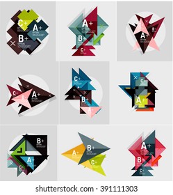 Conjunto de plantillas de banner geométricas de estilo de diseño de papel con texto de ejemplo, elementos infográficos y formas vacías en blanco para la imagen.  Colección de vectores