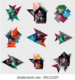 Set of paper design style geometrical banner templates  with sample text, infographic elements and empty blank shapes for your image.  Vector collection