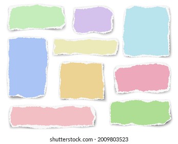 Set of paper different color fragments scraps isolated on white background. Vector illustration.