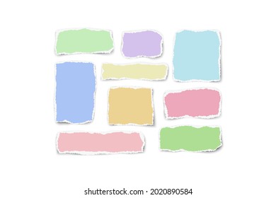 Set of paper different color fragments scraps isolated on white background. Vector illustration.