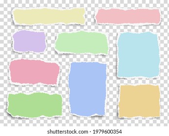 Set of paper different fragments scraps isolated on transparent background. Vector illustration.