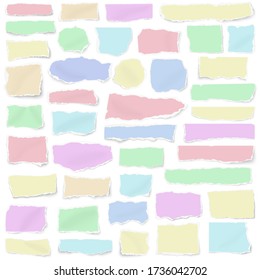 Set of paper different shapes different colors fragments isolated on white background
