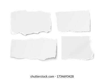 Set of paper different shapes ripped scraps fragments wisps isolated. Vector illustration.