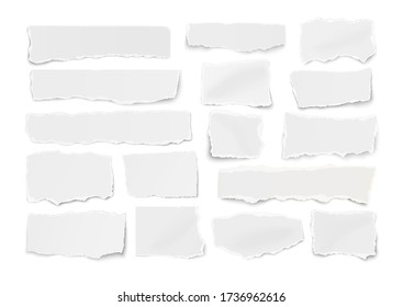Set of paper different shapes ripped scraps fragments wisps isolated on white. Vector illustration. - Shutterstock ID 1736962616