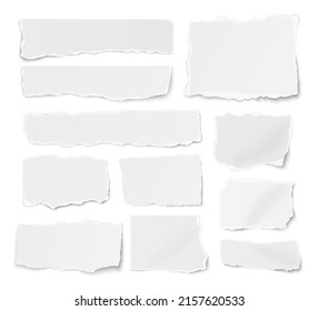Set of paper different shapes ripped scraps fragments wisps isolated on white background. Vector illustration.
