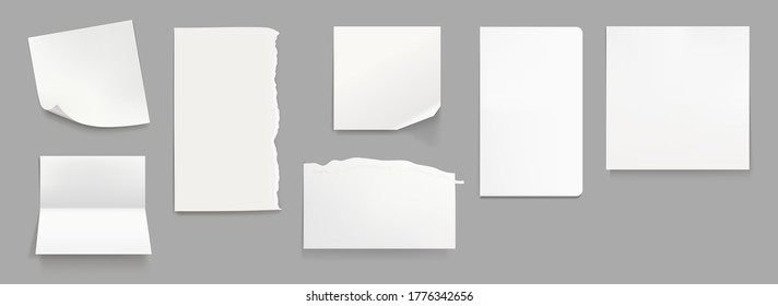Set of paper different shapes scraps isolated on gray background