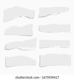 Set of paper different tears scraps wisps isolated on white background. Vector illustration.