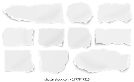 Set of paper different tears scraps isolated on white background