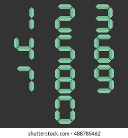 Set paper digital numbers from zero to nine, isolated on black background, vector illustration.