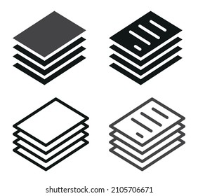 Set of paper document icons, contract documents pile symbols. Stacked of financial documents, blank paper. Stack of documents, business. Vector illustration.