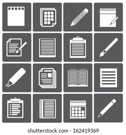 Set of paper documents and pencils icons. Vector design