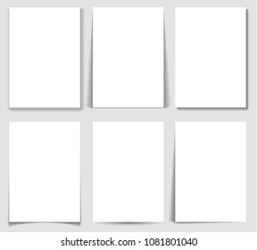 Set of paper effect with transparent realistic shadows. Web banner, template or mock up. Brochures for promotional message isolated on white background. Flyers for your design and business.