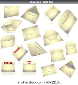 Set of paper envelopes vector isolated on white
