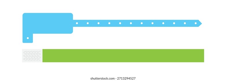Conjunto de Plantillas de pulsera de evento de papel. Pulsera de la admisión para el concierto, festival, cine, partido, entrada de la discoteca en fondo transparente. Diadema de Identificación del paciente. Ilustración vectorial.
