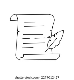 set of paper and feather pencil classic line, vector, icon isolated on white background.
