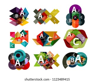 Conjunto de banners de opciones geométricas de papel, plantillas infográficas. Coloridos vectores de fondo o iconos abstractos