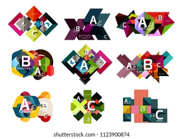 Set of paper geometric option banners, infographic templates. Vector colorful abstract backgrounds or icons