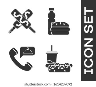 Set Paper glass with drinking straw and hotdog, Ice cream, Food ordering and Bottle of water and burger icon. Vector