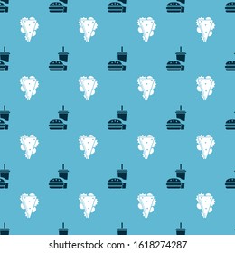 Set Paper glass with drinking straw and burger and Sandwich on seamless pattern. Vector